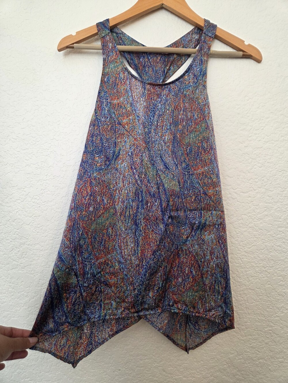 Wink 100% Silk Abstract Print Handkerchief Hem Tank Top Size M